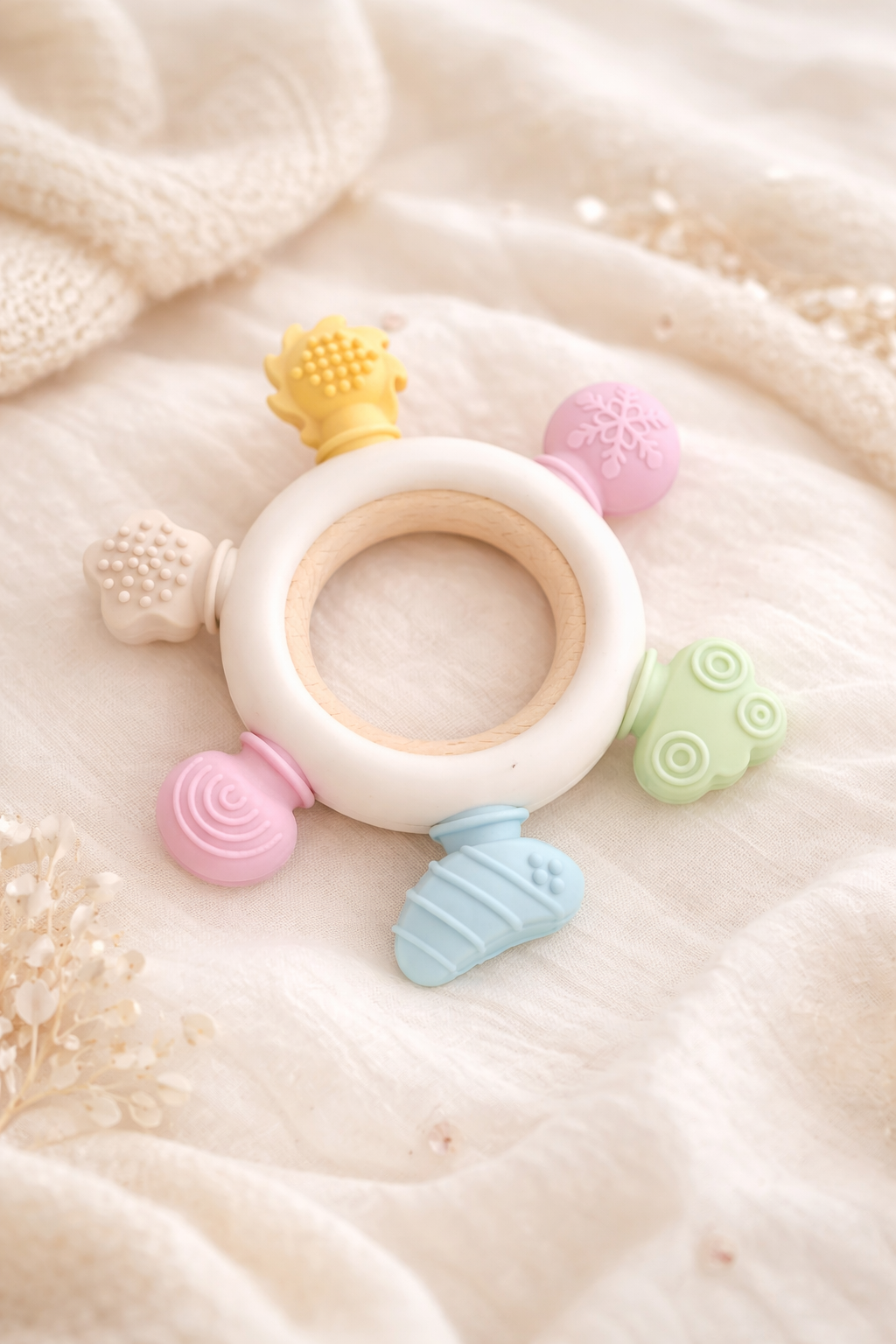 Baby Bijtring Hout & Siliconen- pastel
