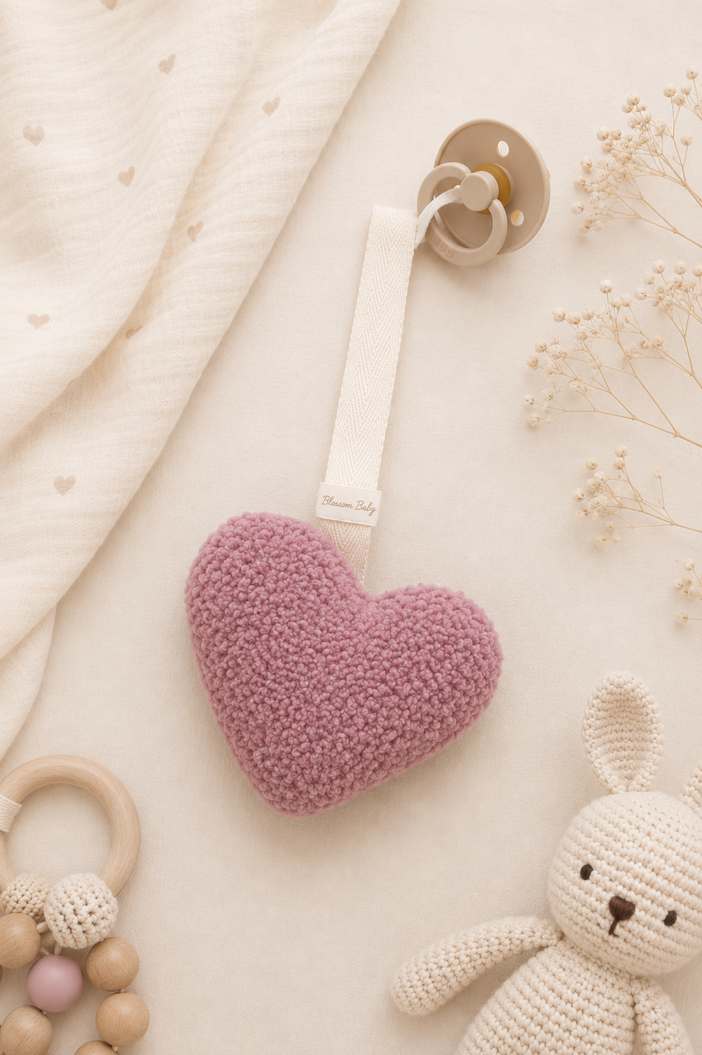 Speenknuffel Hartje – Dusty Rose | Zacht Kraamcadeau