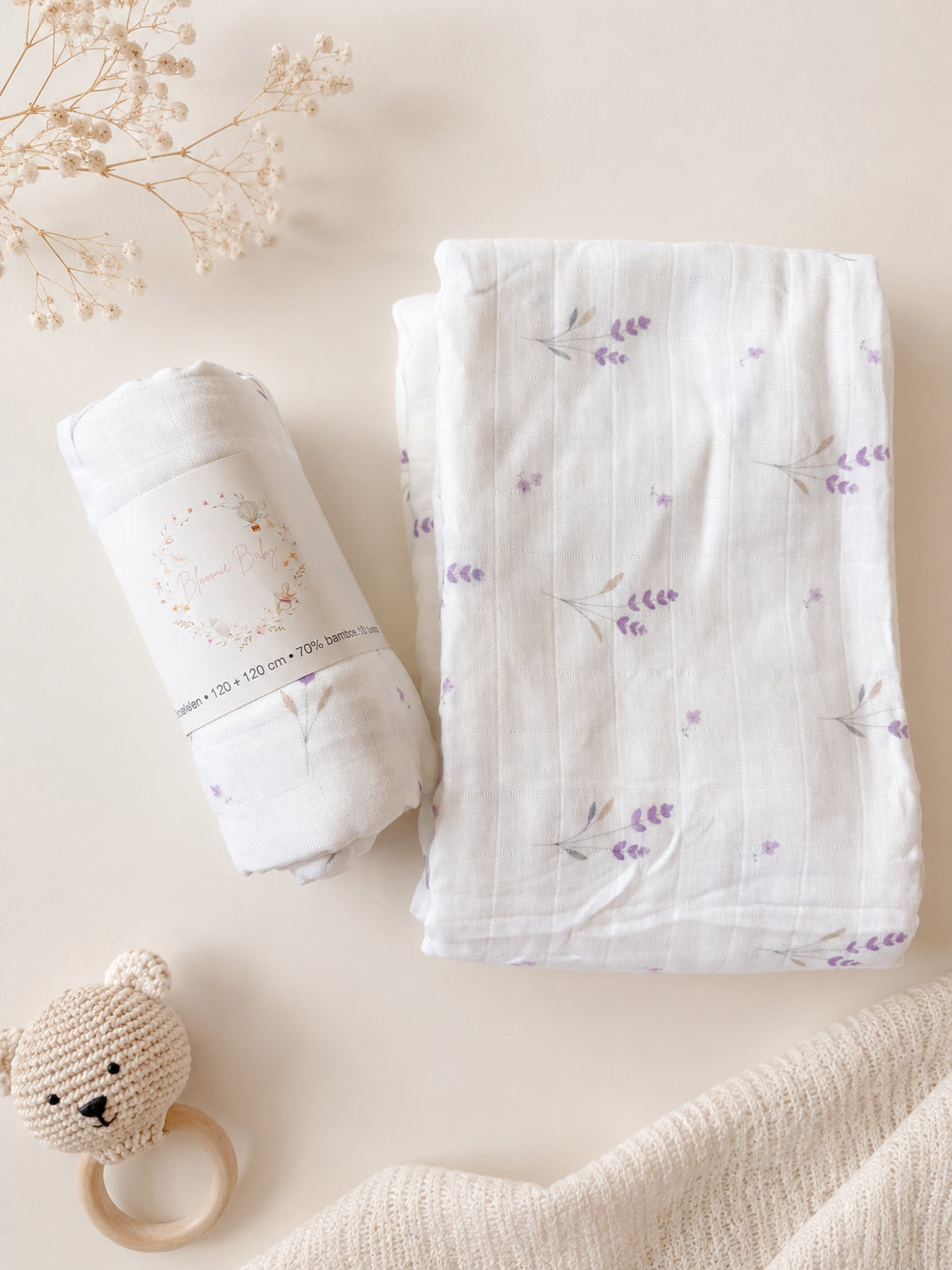 Hydrofiel Doek Lavendel XL 120x120 – 70% Bamboe | Kraamcadeau