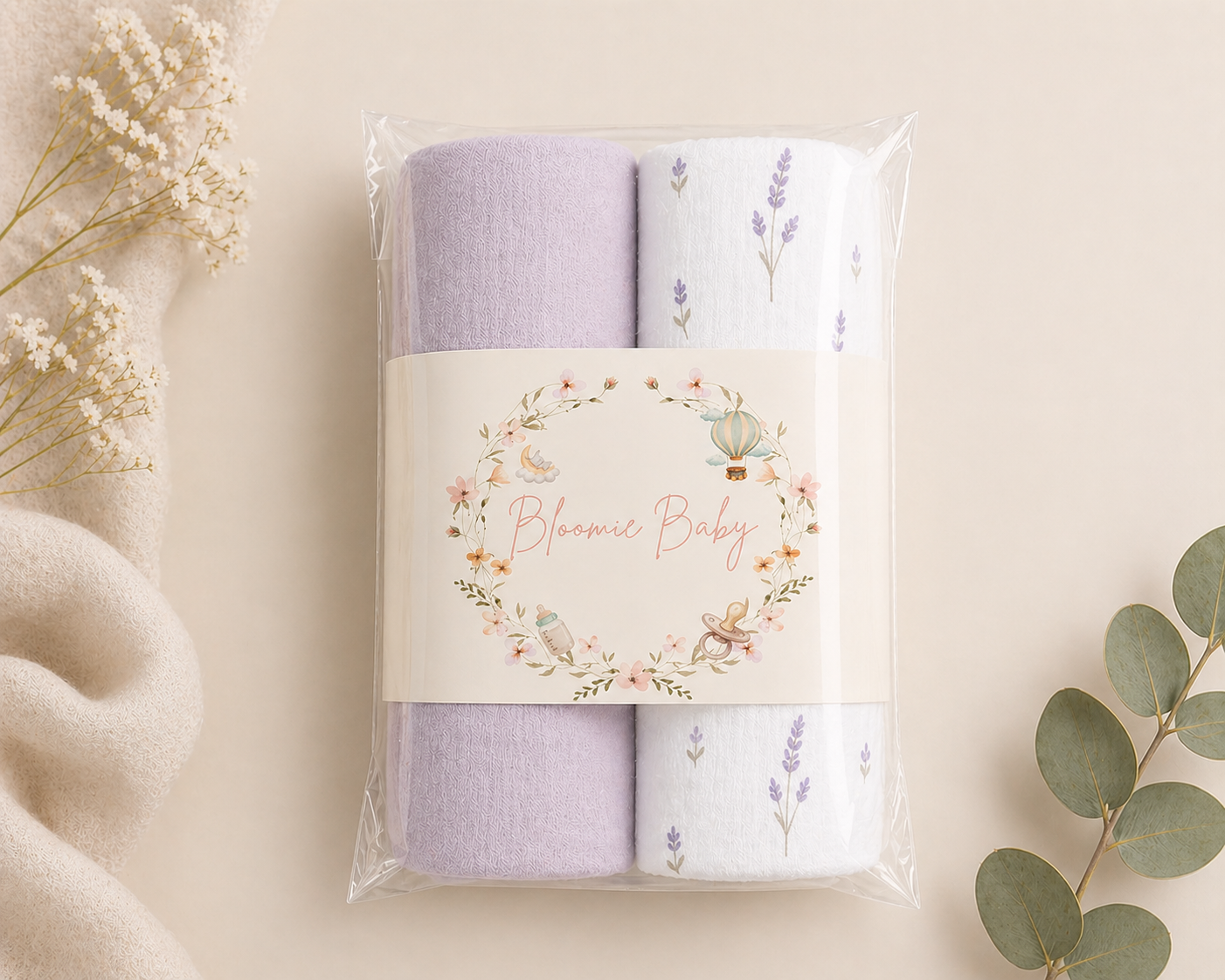 Bundel (set van 2):Hydrofiele Doeken Lavendel XL 120x120 Set van 2 – 70% Bamboe | Kraamcadeau