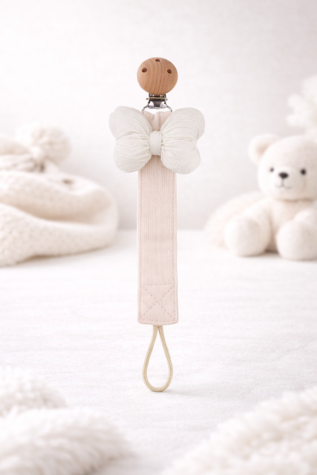 Speenkoord met strik - beige