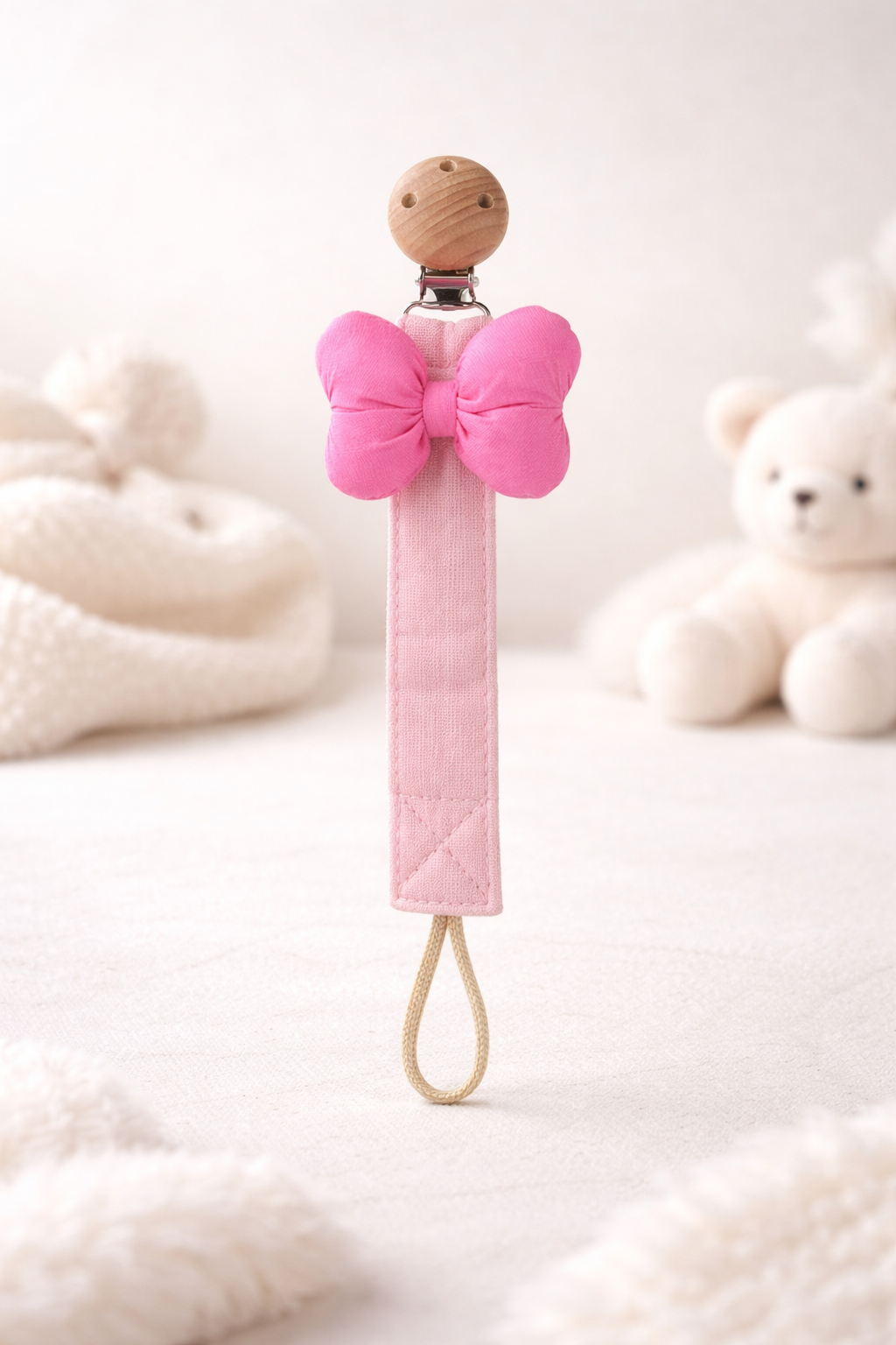 Speenkoord met strik - roze