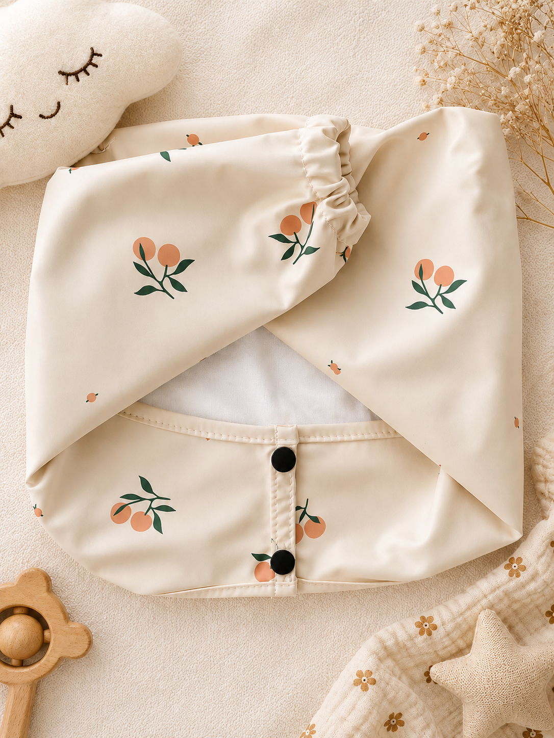 Slabbetje met Mouwen sinasappel print – Waterdicht & Eco-vriendelijk | Kraamcadeau